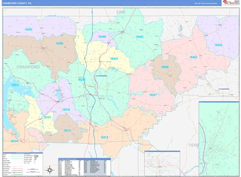 crawford county pa wall map color cast style  marketmaps mapsales