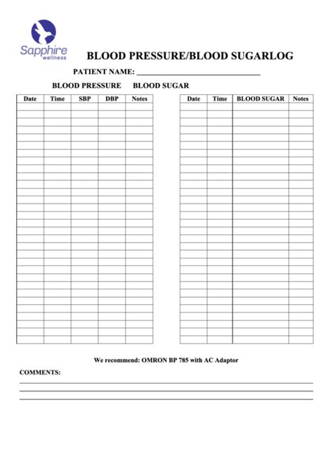 Blood Pressure/blood Sugar Log printable pdf download