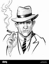 Cigar Drawing Smoking Mafia Boss Gentleman Character Ink Alamy Stock Preview sketch template