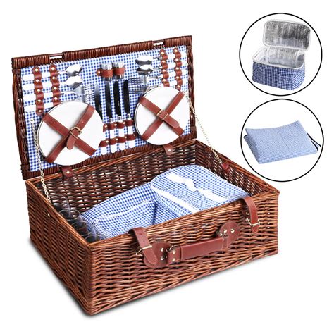 Picnic Basket 4 Person Picnic Baskets Handle Insulated Blanket Cutlery