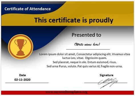 perfect attendance certificate templates  word templates