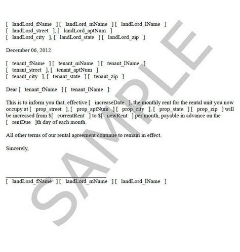 sample rent increase letter  tenant  printable documents