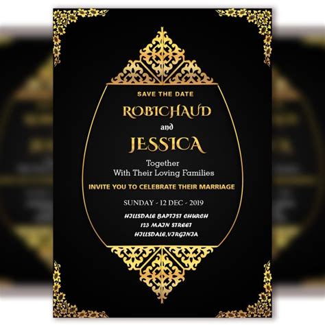 black vintage wedding invitation card template psd file with vector