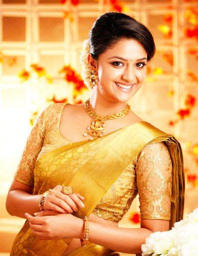 Keerthi Suresh Bridal Silk Saree Golden Saree Golden