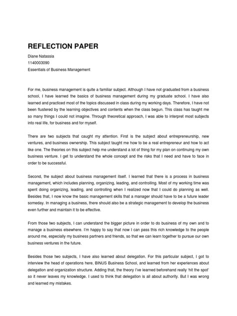 reflection paper diane natassia  entrepreneurship
