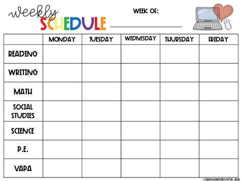weekly schedule templates  distance learning