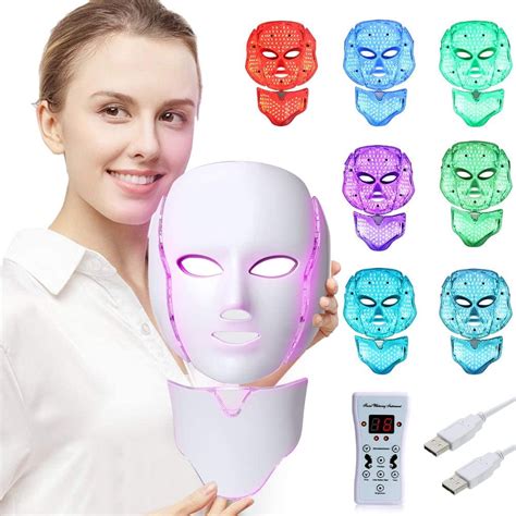 led mask  colors photon facial neck skin rejuvenation therapy reduces