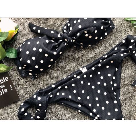 women sexy mini bikini dot printed bikini set push up padded bow