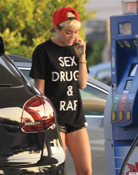 miley cyrus sex t shirt and hot pants are a strange look