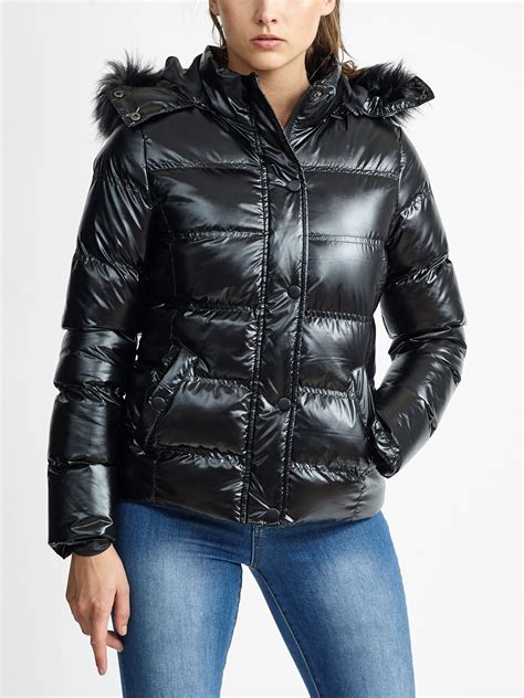 womens puffer jacket wet look bubble faux fur coat size 10 8 12 14 16