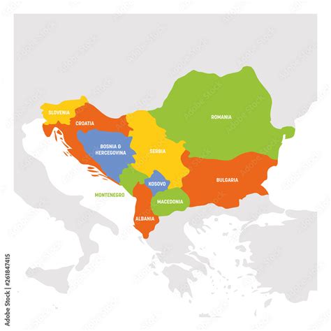 southeast europe region map  countries  balkan peninsula vector