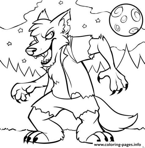 monster halloween wolf  print coloring page printable