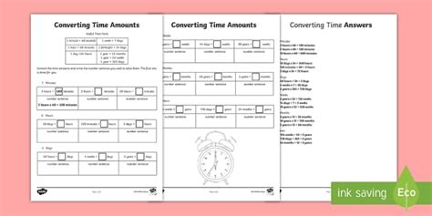 converting time worksheet year  mathematics resource