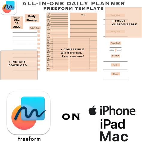 freeform template daily planner  ipad iphone  mac etsy