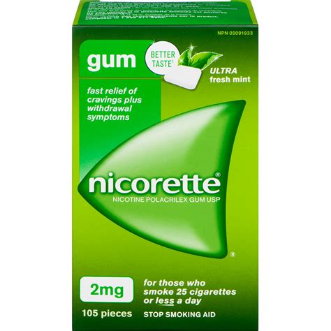 nicorette nicotine gum stop smoking aid ultra fresh mint 2mg 105