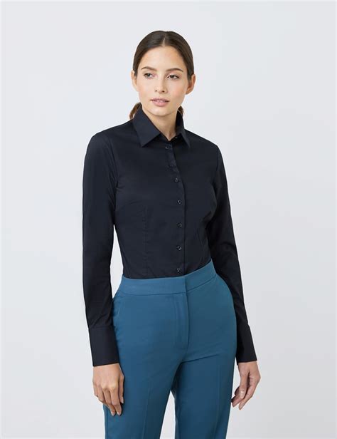 women s black fitted stretch shirt single cuff hawes