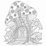 Adult Mushrooms Zentangle Trippy Paddestoel Toad Getrokken Stylized Psychedelic sketch template