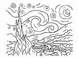 Coloring Starry Night Van Gogh Pages Monet Sky Kids Vincent Printable Tattoo Color Painting Template Stencil Clipart Tattoos Line Print sketch template