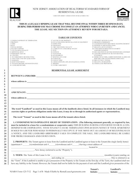 jersey residential lease agreement  word