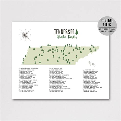 tennessee state parks map tennessee map print gift  adventurer