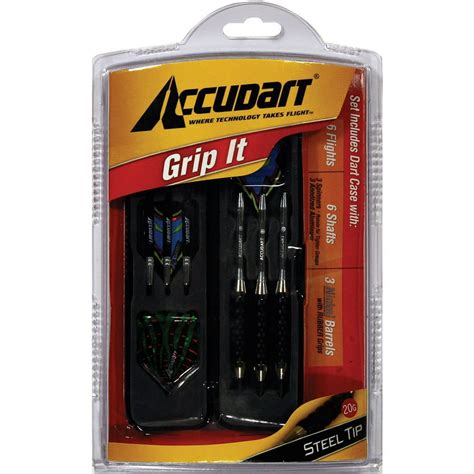 accudart grip  steel tip dart set includes flights shafts nickel barrels  dart set