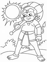 Hanuman Coloring Pages Lord Sun Kids Simple Getcolorings Printable Getdrawings Template sketch template