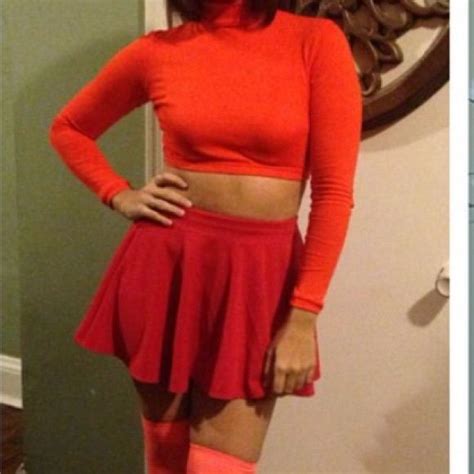 velma costume velma from scooby doo costume shirt is an orange turtle neck crop top and red