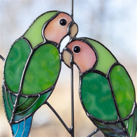 Stained Glass Lovebirds On The Branch Suncatcher For Window Decoration