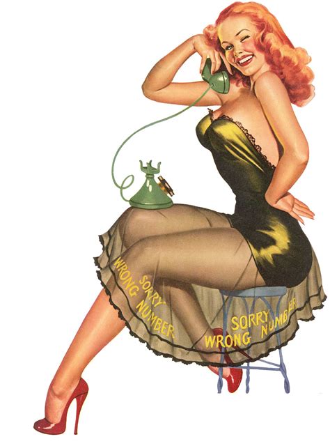 pin up print 1950 redhead girl w see thru skirt on phone