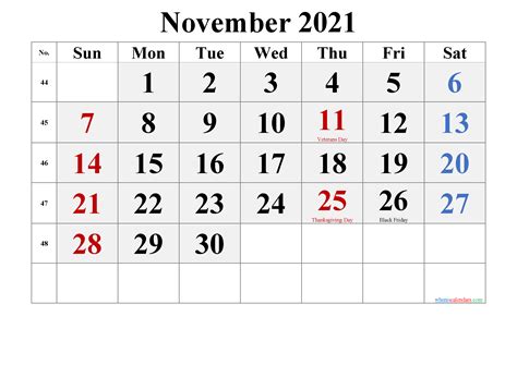 november  calendar printable