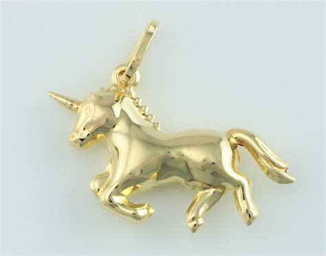 ct yellow gold unicorn pendant gold unicorn charm gold etsy
