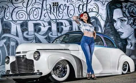 Chicano Pin Up Car Chola Style Low Rider Girls Hotrod Girls Brown