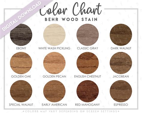 behr wood stain color chart  versions included behr etsy canada