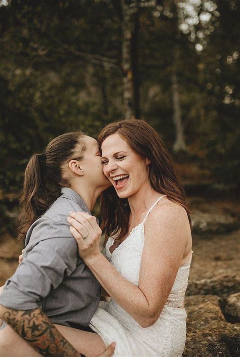 Lesbian Engagement Photo Kissing On Cliffs And Waterfall Frolics In