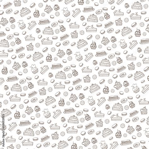 doodle bakerycakes patternvintage linear background stock vector adobe stock