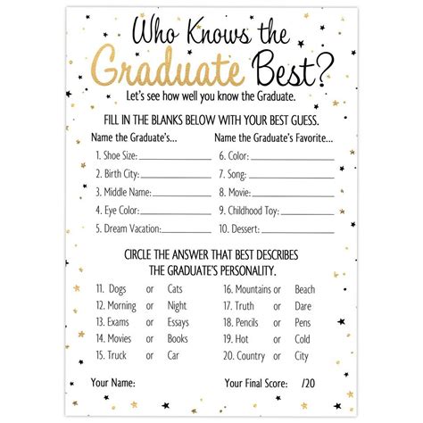 grad  graduation party game cards white black gold