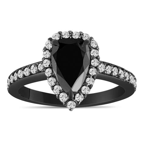 carat pear shaped black diamond engagement ring black diamond