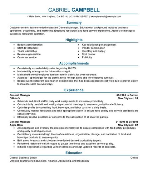 restaurant general manager resume examples    today