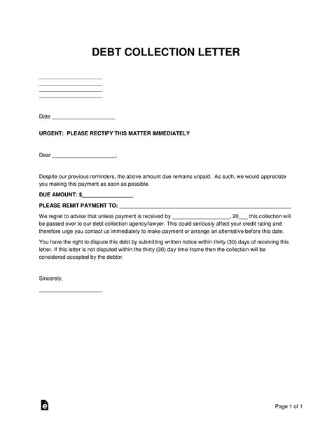 debt collections letter template sample  word eforms
