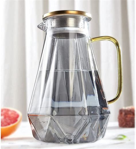dujust black diamond glass water pitcher  lid  handle  oz high durability water
