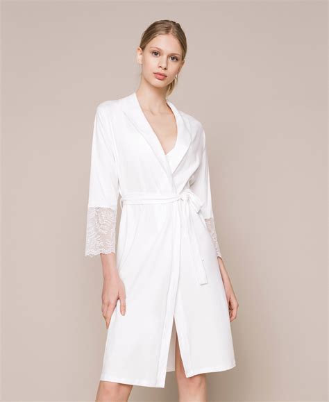 lace dressing gown woman white twinset milano