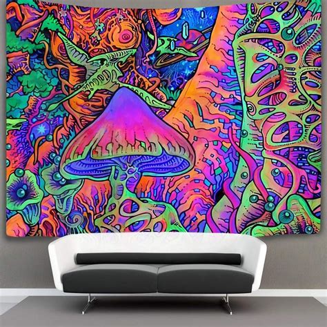 Pop Mkyth Trippy Smoke Mushrooms Wall Tapestry Hippie Art
