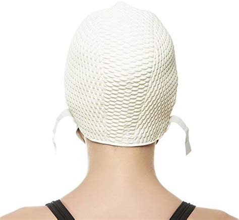 Beemo Swim Cap Women Chin Strap Bubble Crepe Latex Long Short Hair