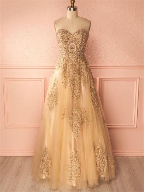 beautiful prom dresses   sweetheart gold lace  prom dresseveni