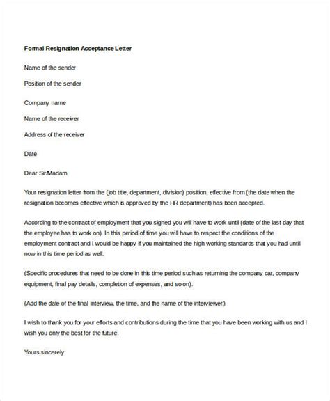 formal resignation letters  sample  format