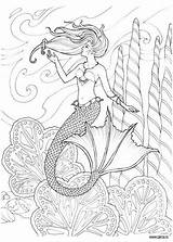 Volwassenen Mermaids Zeemeermin Dover Kleurplaten Miranda Verschoor Kolorowanki Doverpublications Downloaden sketch template