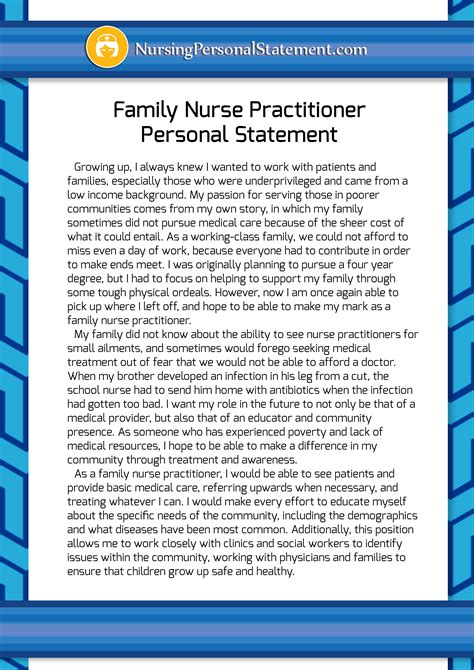 family nurse practitioner personal statement sample family nurse