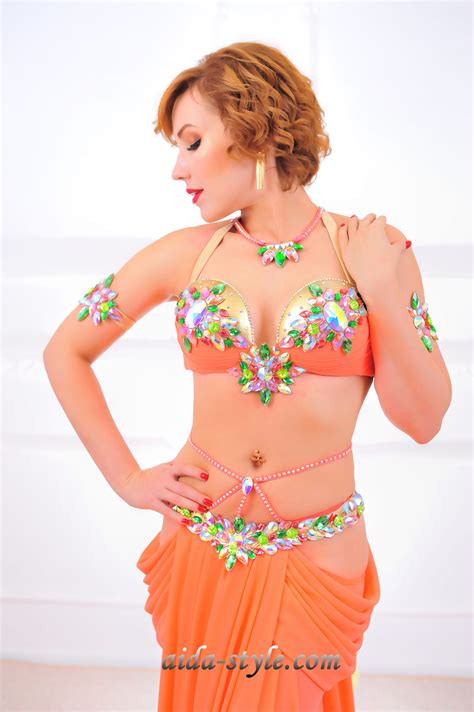Magnificent Orange With Green Belly Dance Costume Aida Style