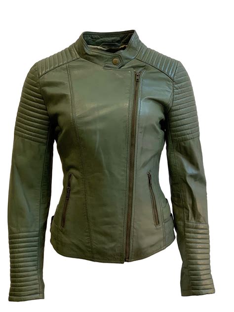 groen leren jas dames biker barcelona bk leder