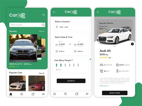 car rental app ui concept  cmarix  dribbble